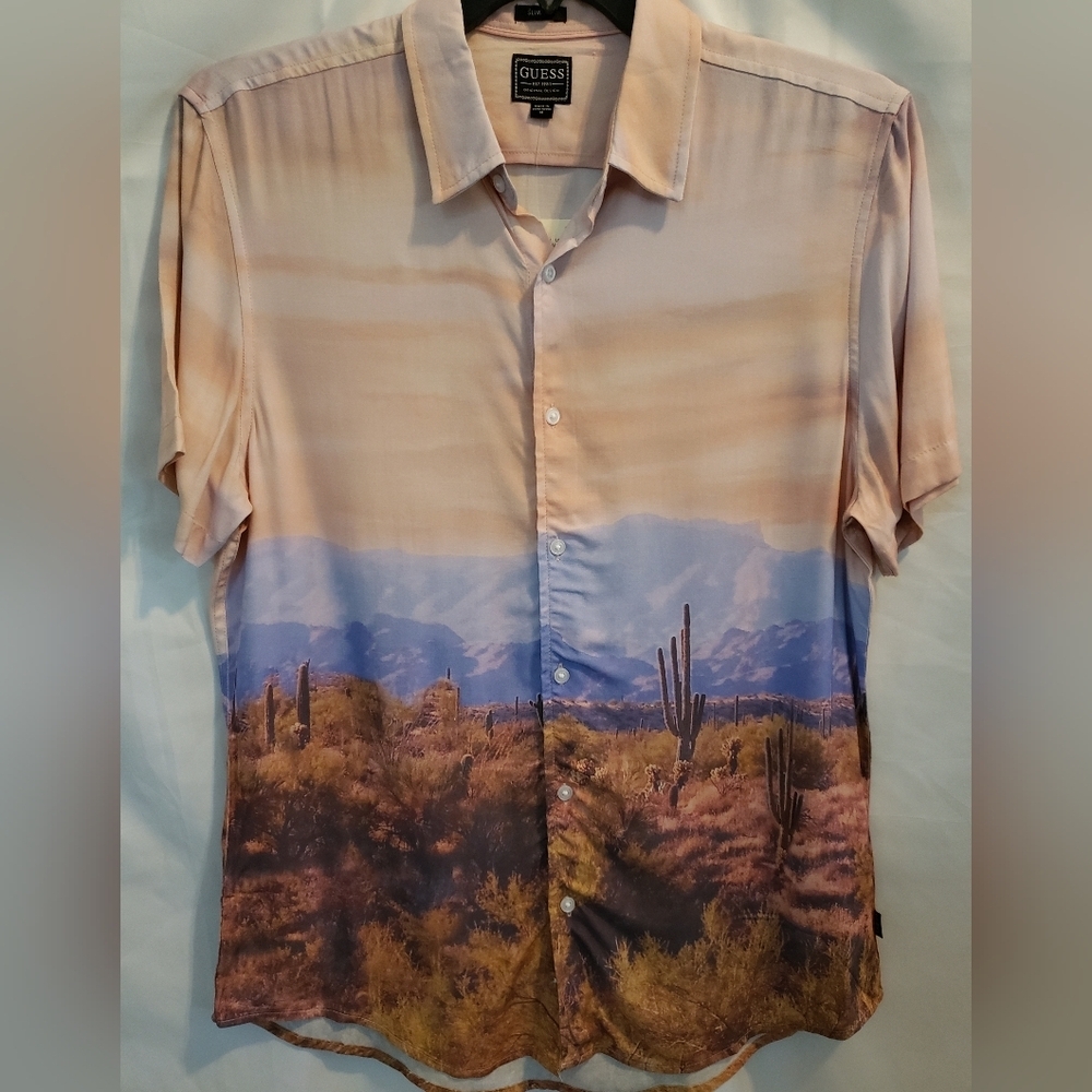 Guess NWT Button-down Desert Scene Shirt, Medium Slim Fit